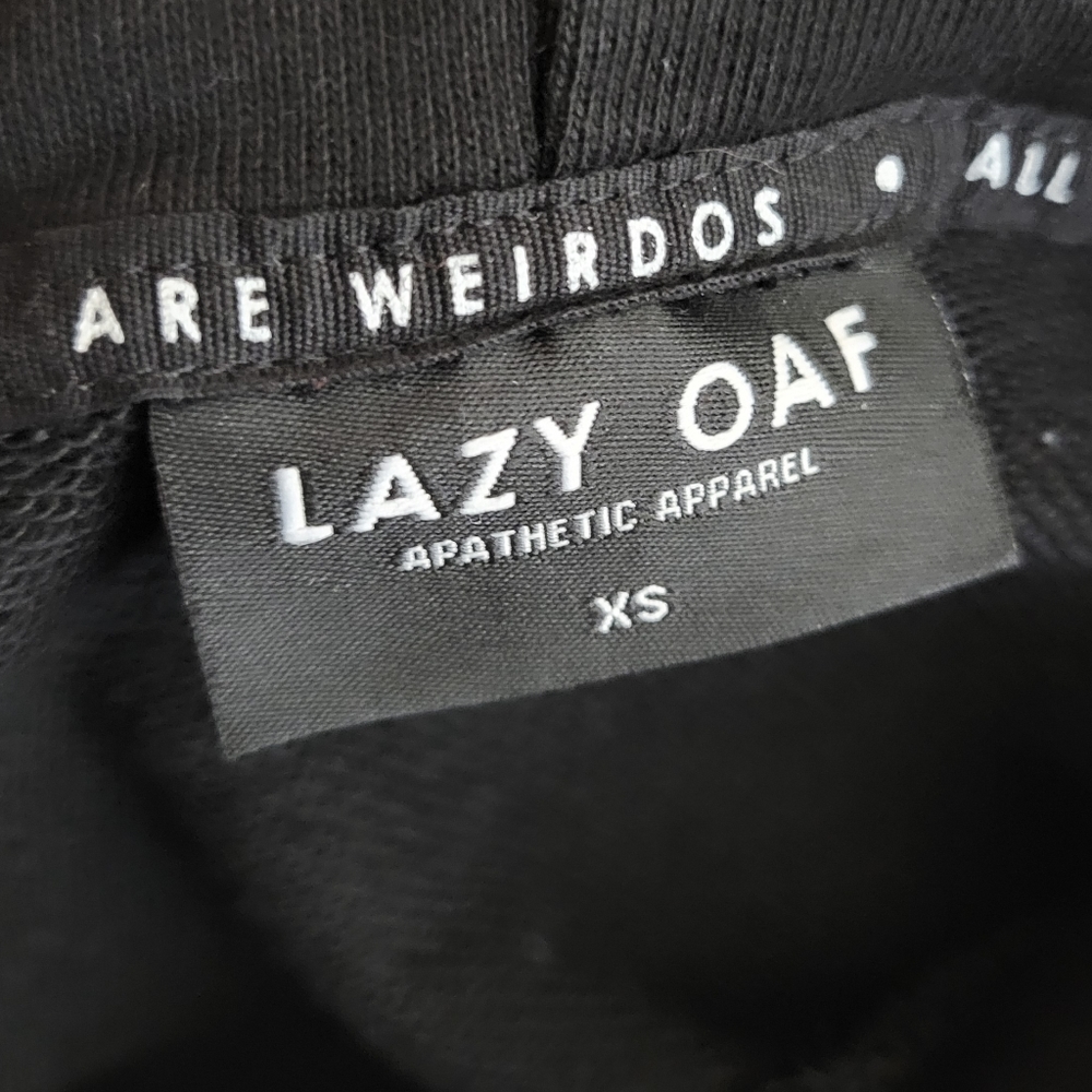 Lazy Oaf Hoodie "Wait A Minute" Black And Pink - image 7